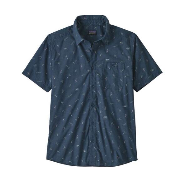 Patagonia Blue Hawaiian Surfer Floral Short Sleeve Button Down Shirt, Size Large - Picture 1 of 11